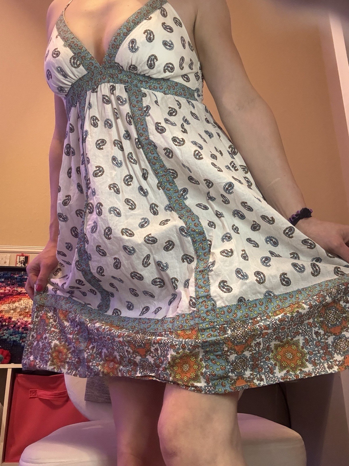 Vintage Mossimo Women’s S Mini Sundress V-Neck cross Spaghetti Straps Paisley