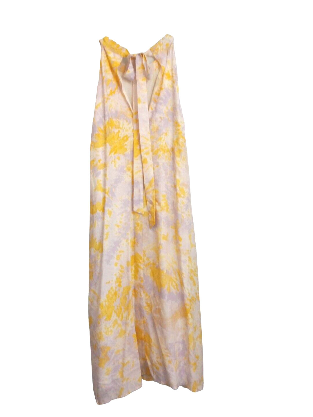 NWT VILA Maxi Dress M Yellow White Floral Halter Open Tie Back Lined Summer