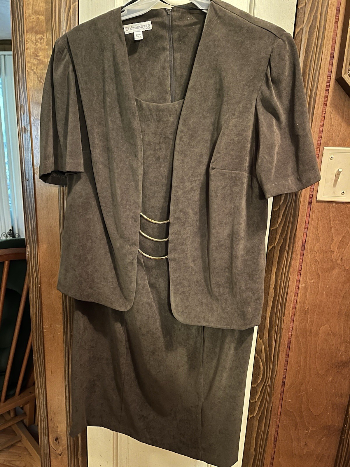 dress 1 piece Dressbarn Woman size 20W green suede look fabric zipper sht sleeve