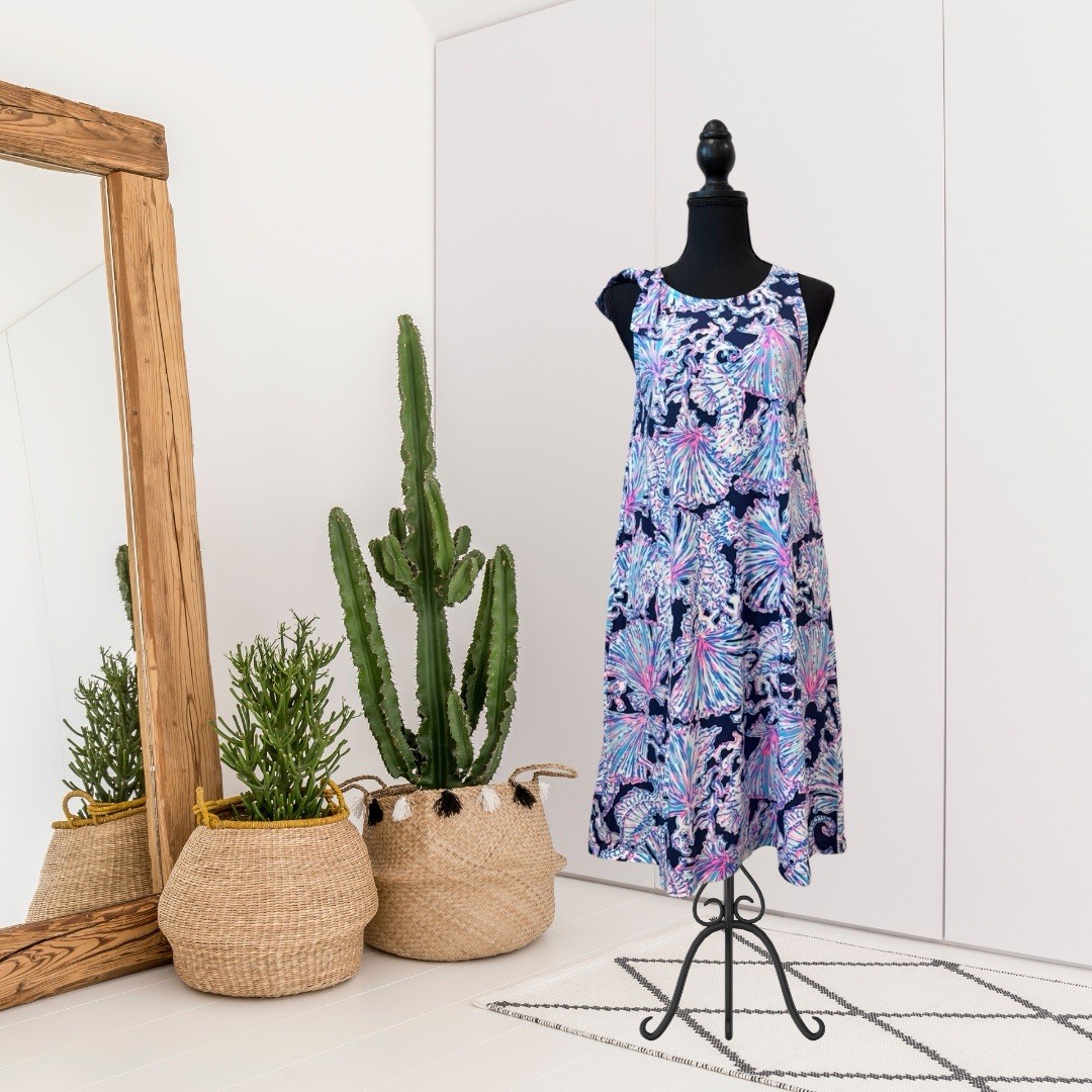 Lilly Pulitzer Women’s M Luella Sleeveless Bow Sea Shell Pima Cotton Shift Dress