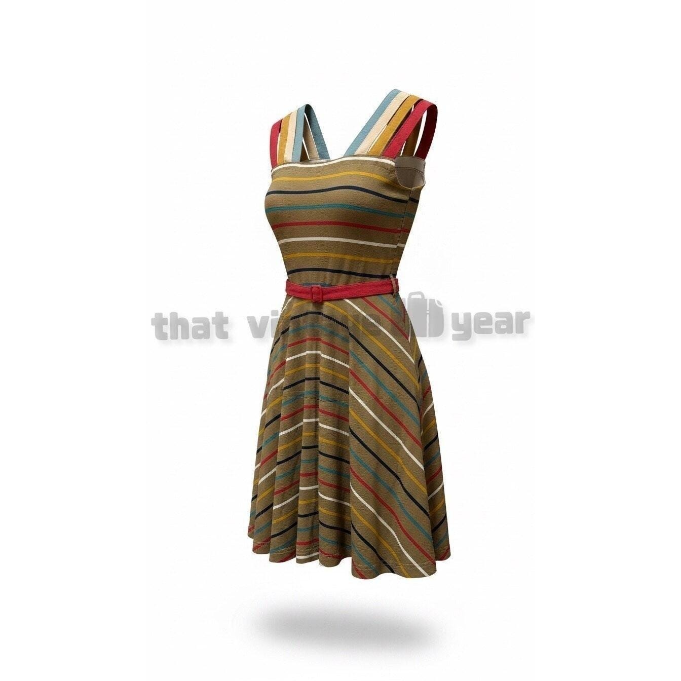 Effie’s Heart MODCLOTH Retro Pin Up Colores Flare Striped 70s Dress, Small