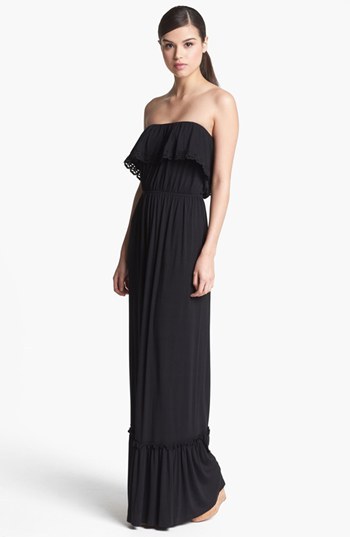 FELICITY & COCO RUFFELED STRAPLESS MAXI BLACK DRESS sz S