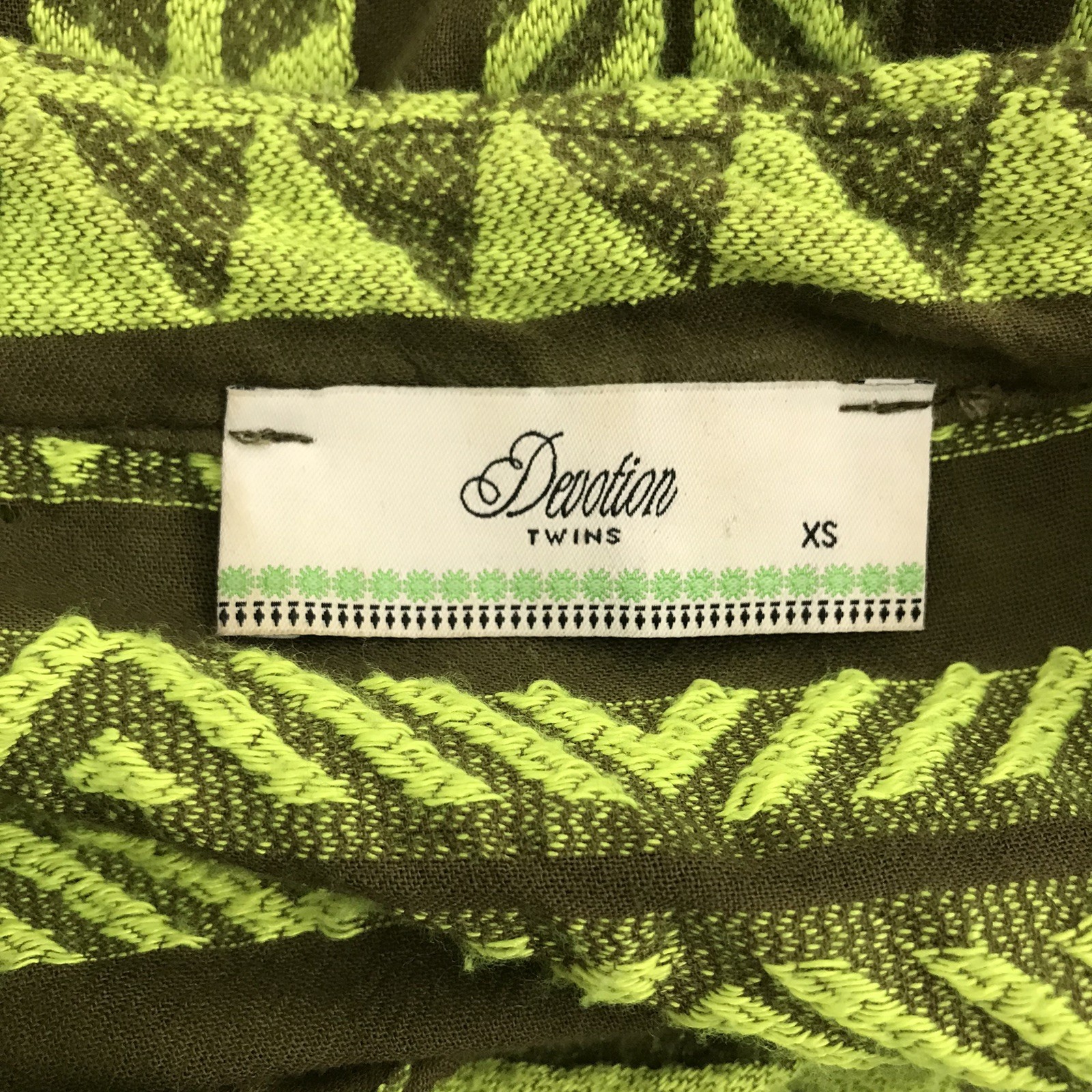 Devotion Twins Embroidered Ella Tunic Dress Neon Green Brown Boho Women’s Sz XS
