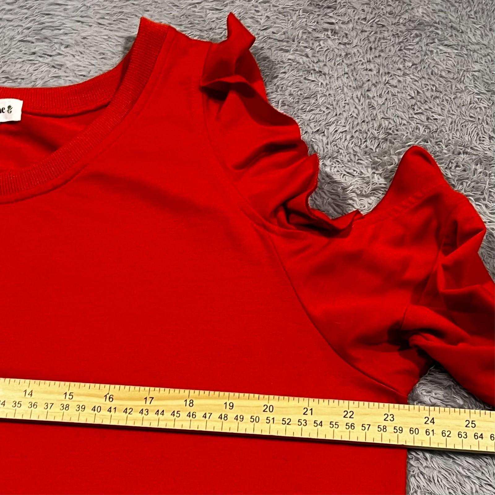 ee: some Shirt DressBurnt Orange Red Ruffle Cold Shoulder Long Sleeve Women’s L
