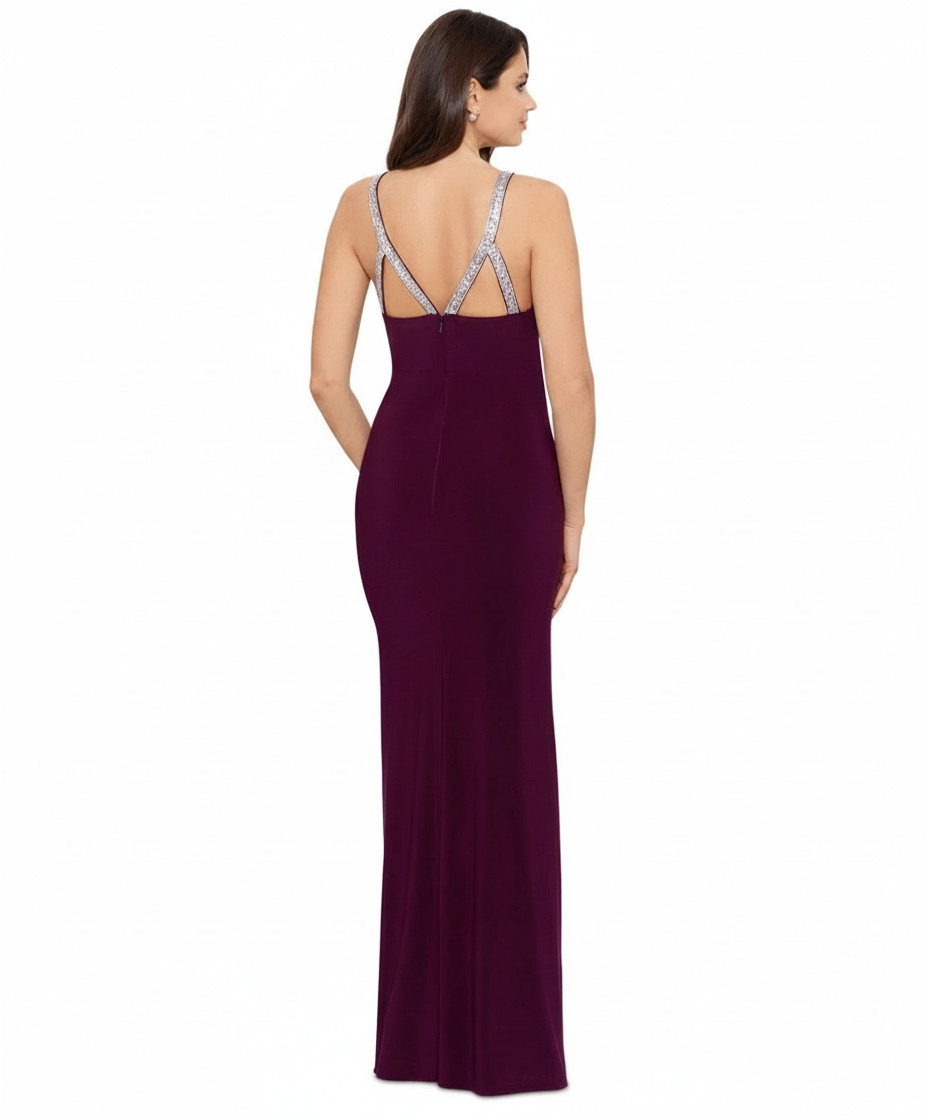 Betsy & Adam Womens Halter Rhinestone Strap Formal Gown Dress 16 Wine Red