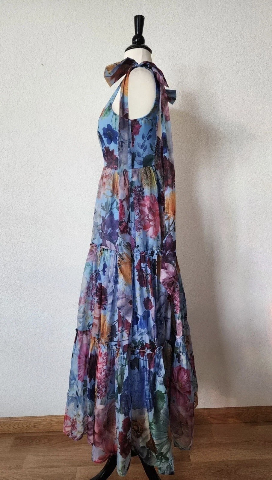 New Anthro Maxi Dress New Size Small Blue Floral Coquette Wedding Formal Prom