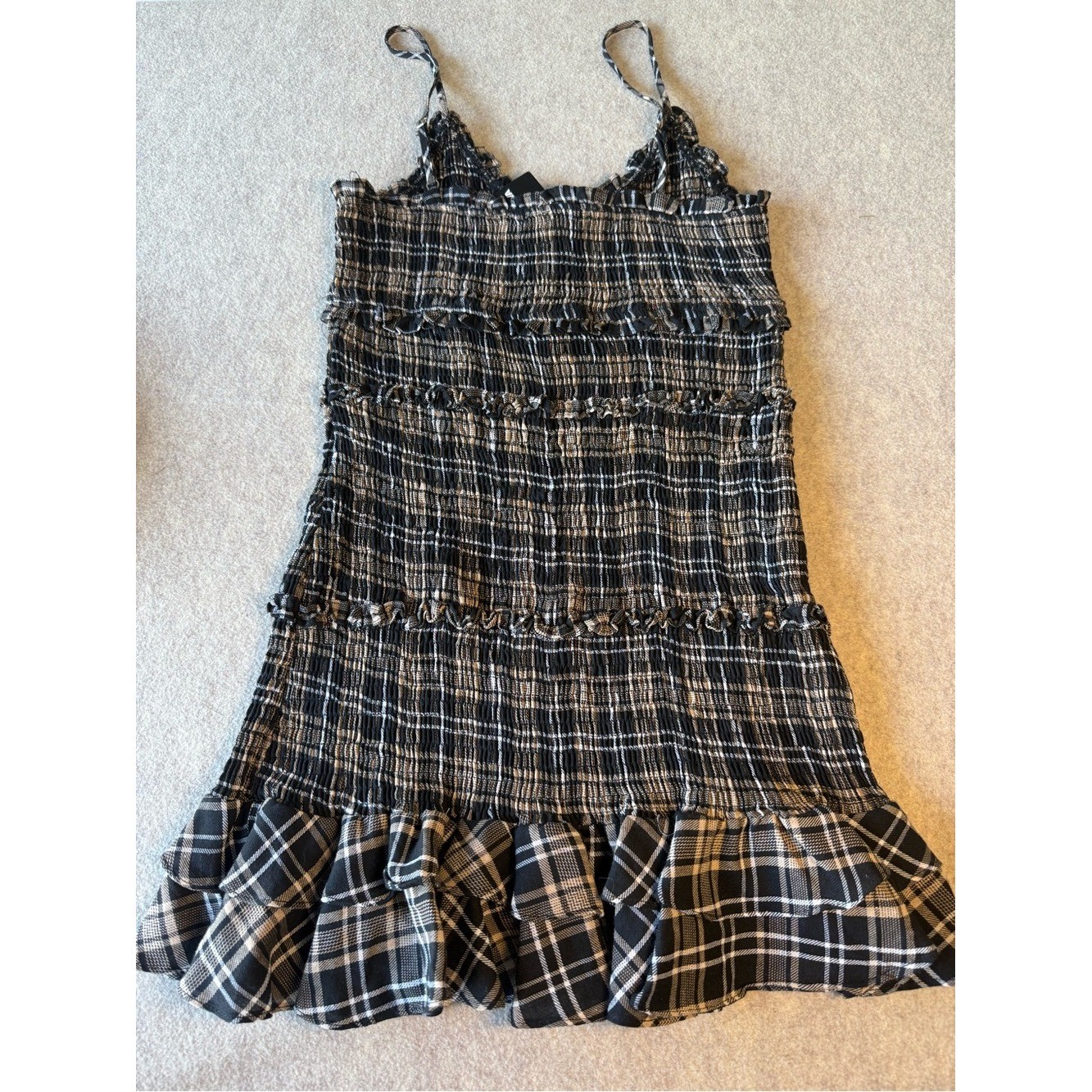 Fashion Nova Black & White Plaid Smocked Midi Dress
