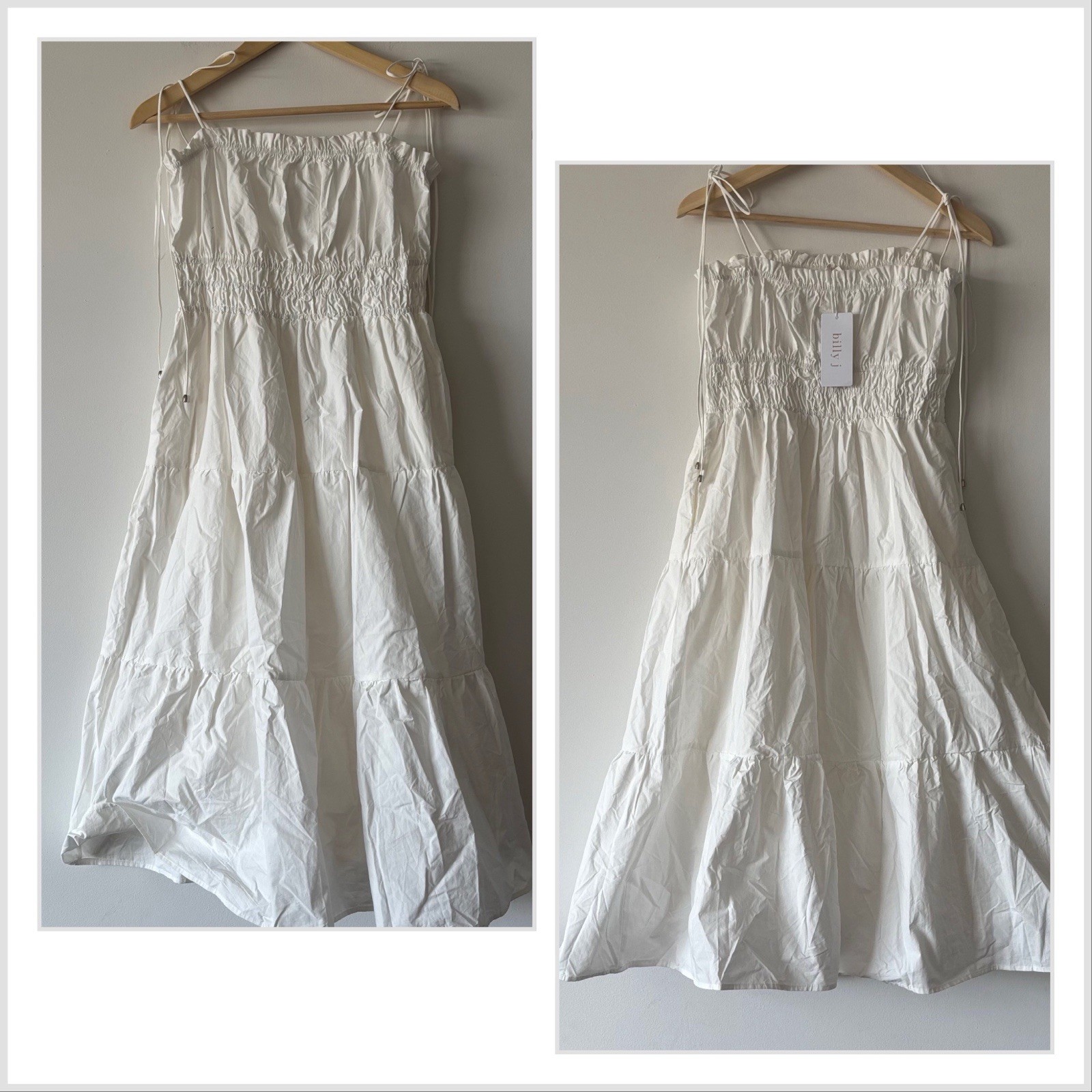Billy J Cottagecore Milkmaid White Dress Midi Tie Straps Women’s Size 10 Event