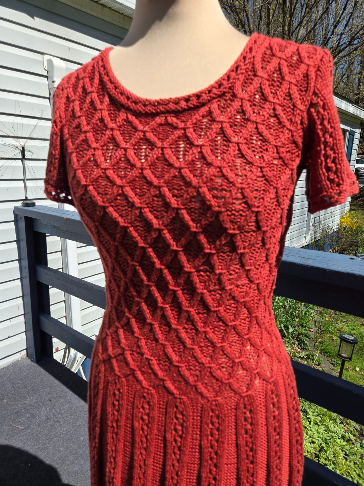 UNIQUE HAND MADE KNITTED COTTON SUMMER DRESS S/M IN TERRACOTTA FOR ANY OCCASION