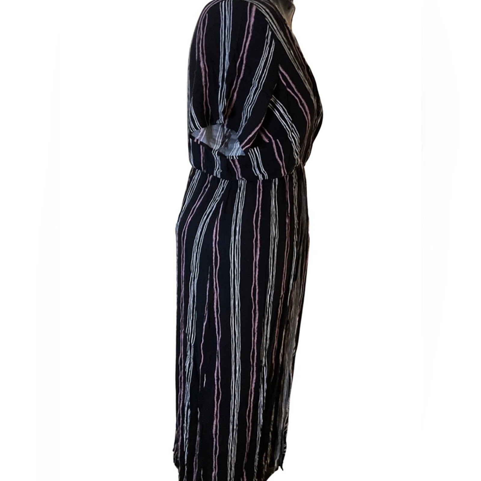 City Chic Maxi Knot Stripe Wrap Dress 18W dark Romance moody beach resort NWT