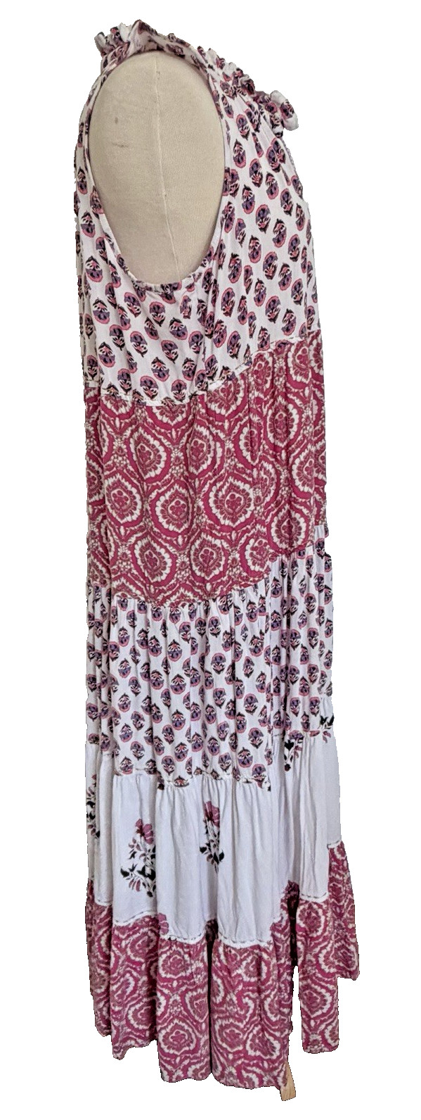 Chelsea & Theodore Boho Pink Maxi Dress Women’s XL Sleevless Tiered Mixed Prints