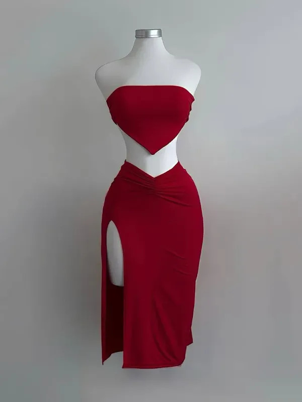 Strapless Backless Crop Top High Waist Skirt 2 Piece Set Women Summer Sexy Slim