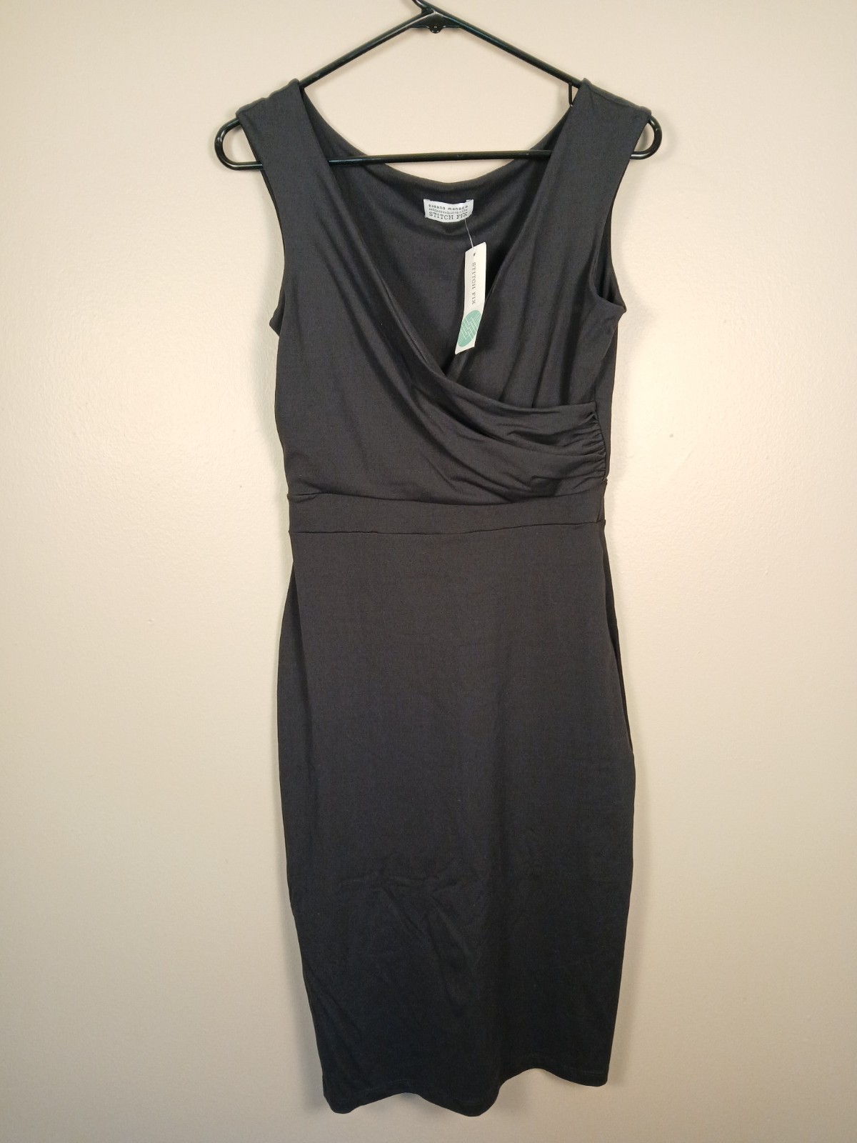 Susana Monaco Stitch Fix Black Faux Wrap Sleeveless Sheath Dress Women’s sz M