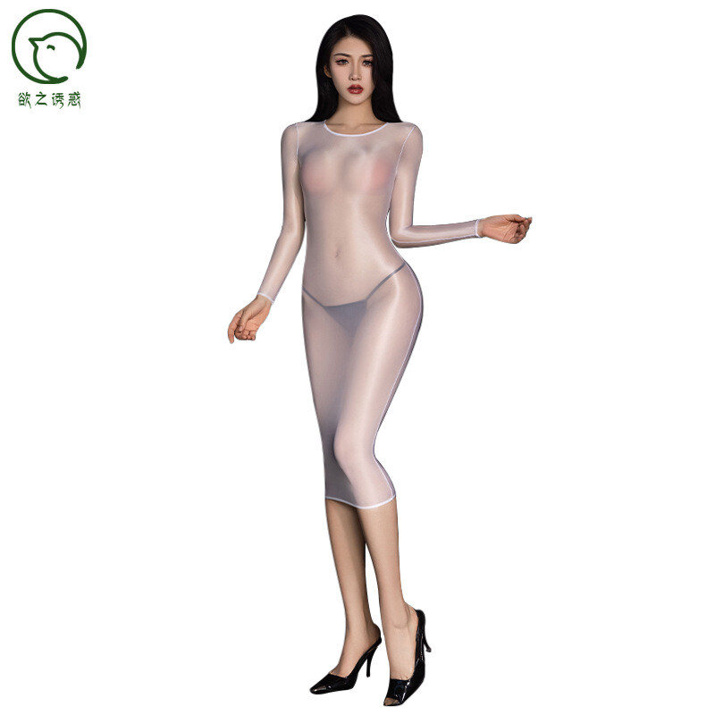 Womens Long Sleeve Shiny Glossy Sheer Bodycon Dress Mini Dress Clubwear Party