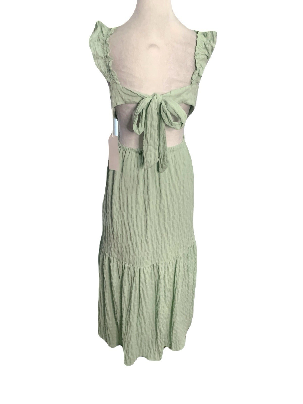 NEW Lush Small Mint Green Open Back Sleeveless Ruffle Trim Midi/Maxi Dress
