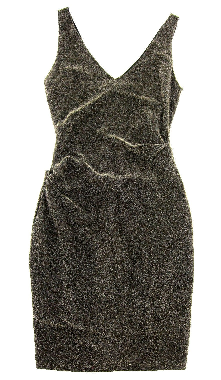 VTG Bisou Bisou Metallic Gold Black Stretch V-Neck Bodycon Shift Tank Dress 10