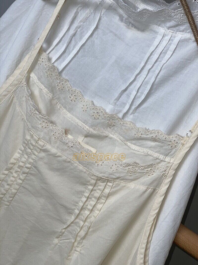 Lady 100% Cotton Camisole Full Slip Dress Cami Chemise Maxi Lace Dress Petticoat