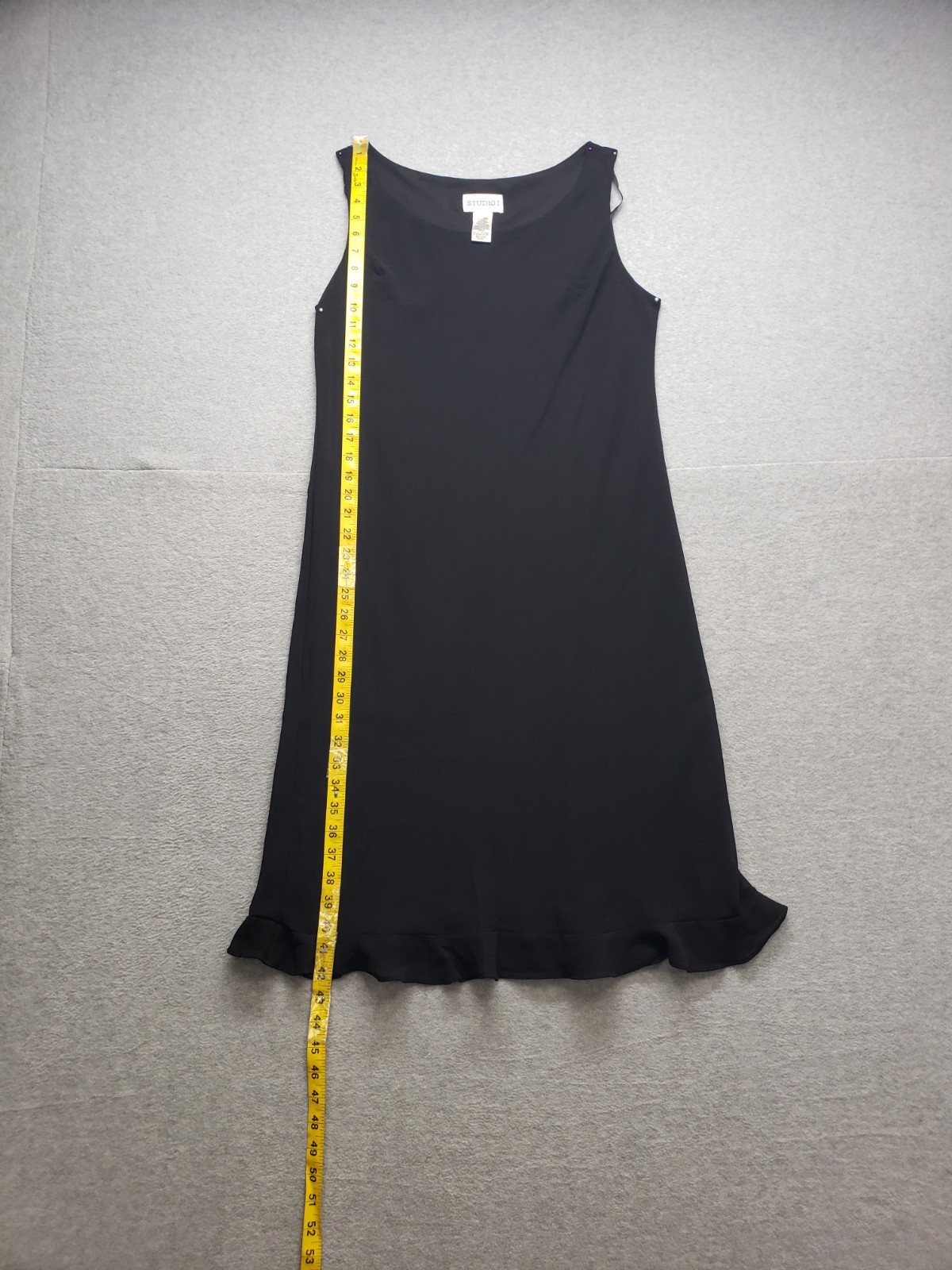 Studio I Women Dresses 16 Black Round Neck Sleeveless Ruffled Hem Logo Outdoor