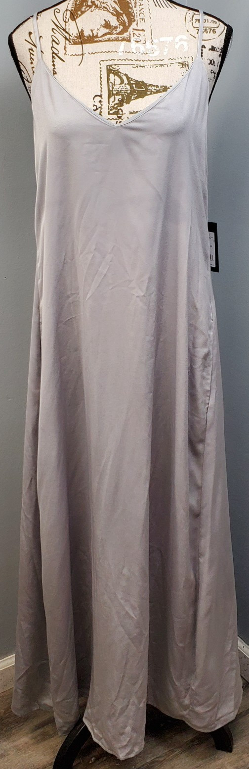 Nicole Miller Maxi Slip Dress Womens Large Gray Sleeveless Scoop Neck Formal