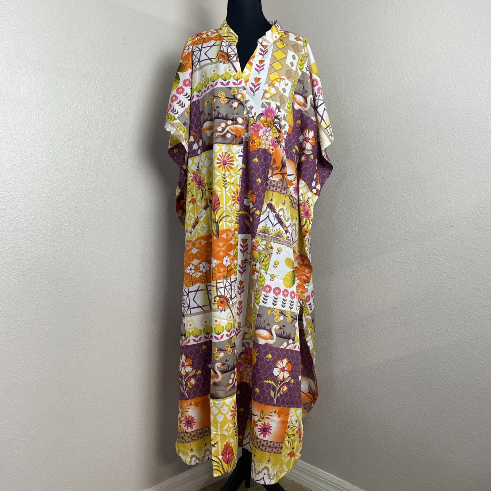 Gypsie Blu Mumu Dress Women’s One Size Floral Kimono Long Maxi Kaftan Coverup
