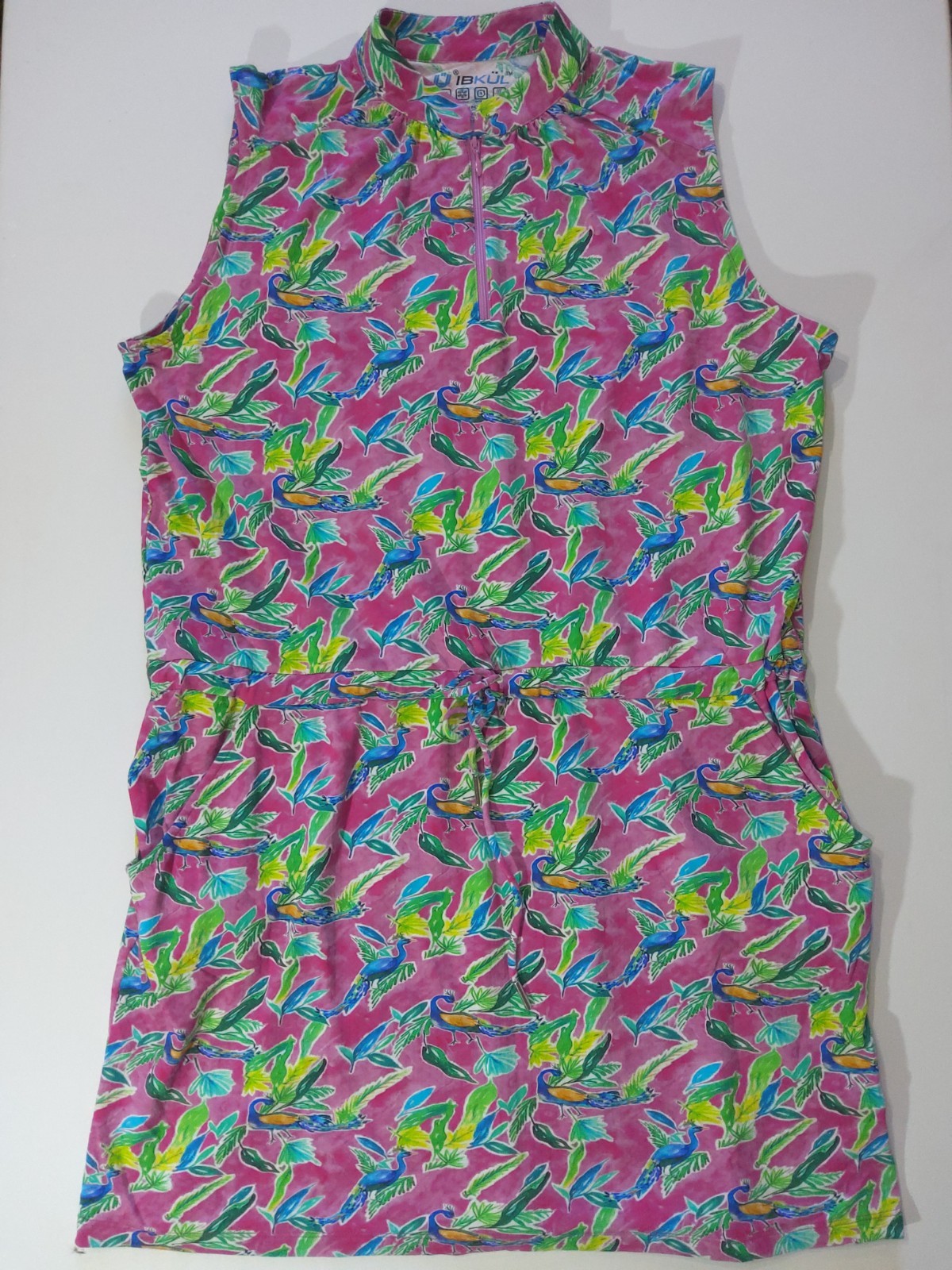 IBKUL 1/4‎ Zip Dress Womens XL Pink Green Peacock UPF 50 Cool Feel Quick Dry