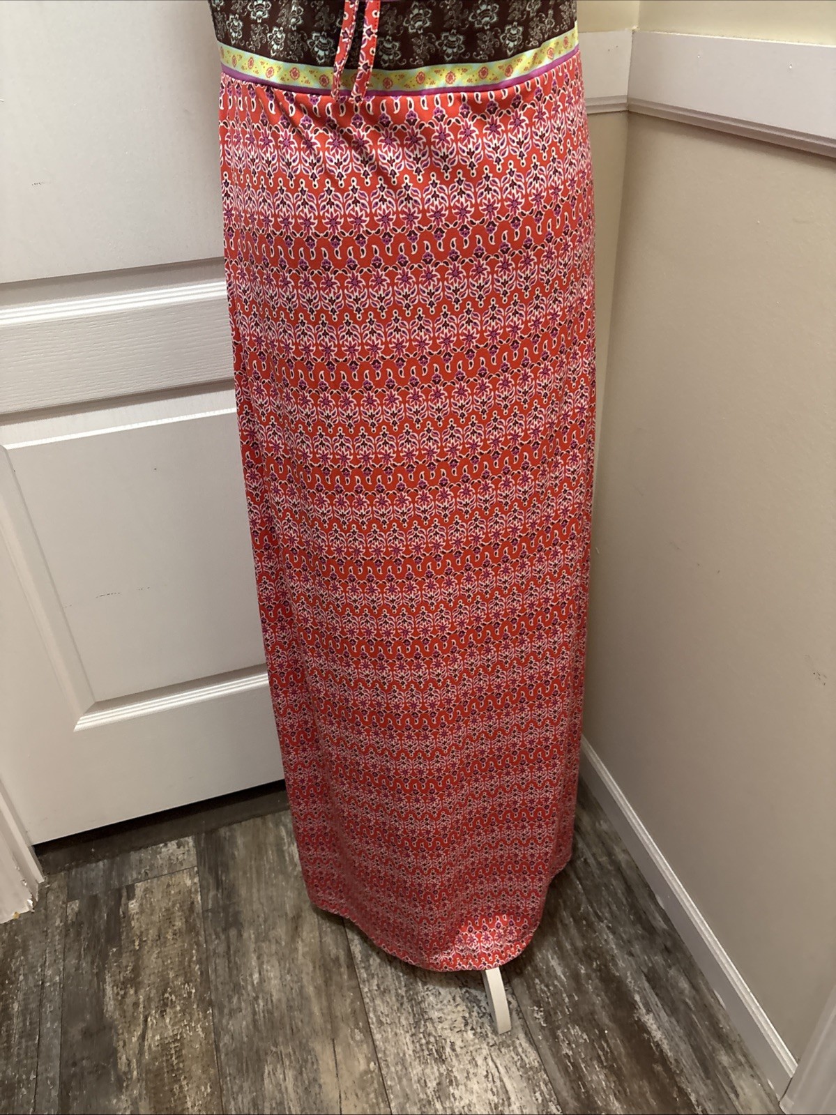 Autumn Colors Halter Spaghetti Strap Maxi Boho Festival Hippie Sun Dress Large