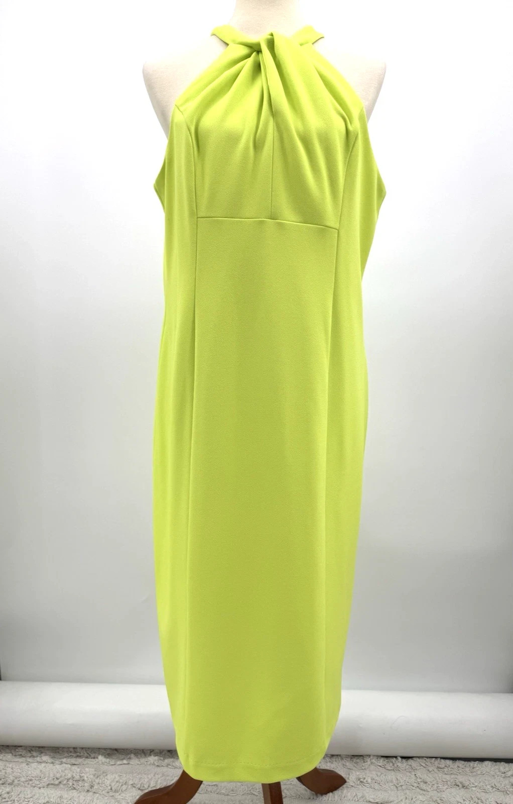 Julia Jordan womens Neon Lime Twist Neck Halter Long Midi Sheath Dress size 12