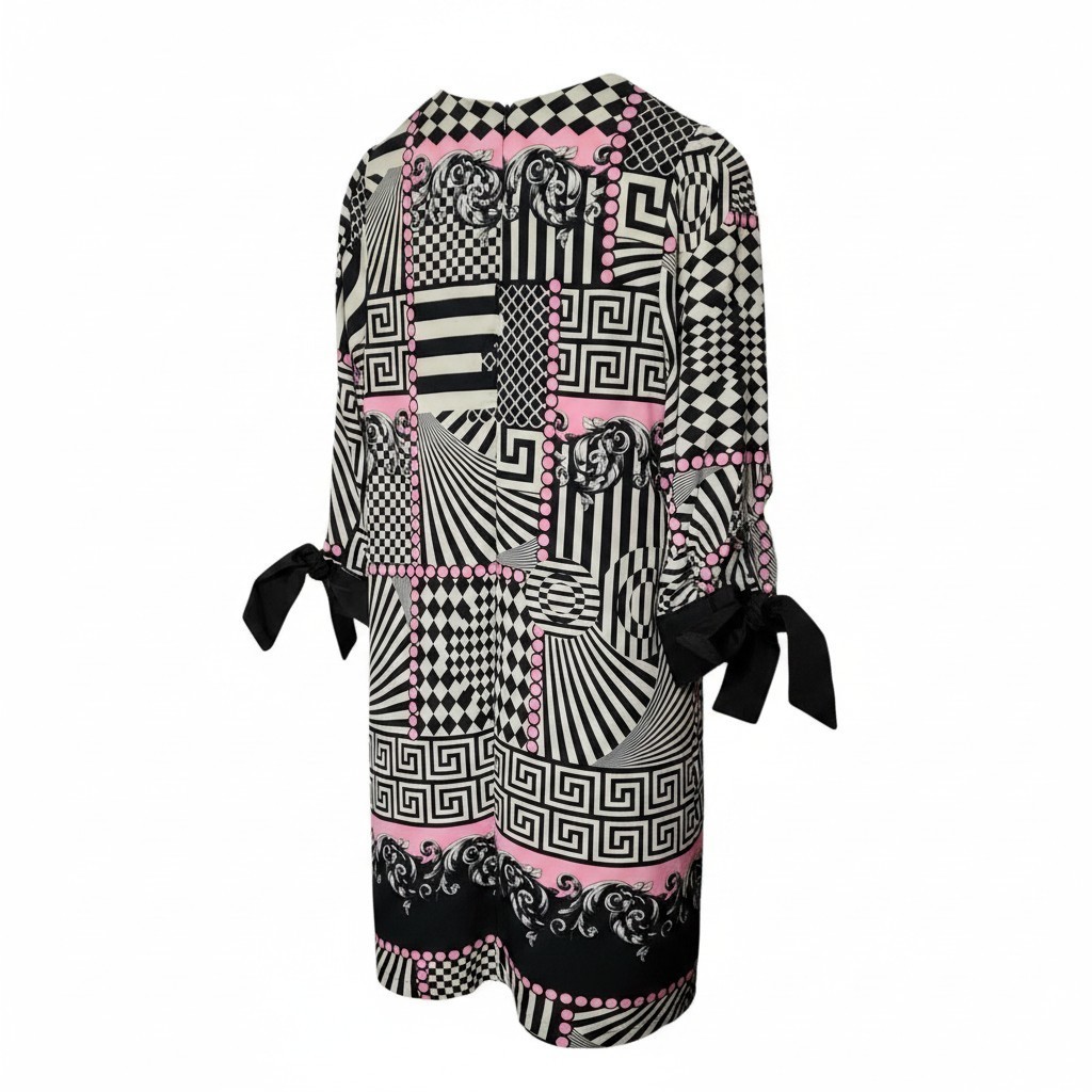 NWT Iconic Elise 3027 Geometric Greek Key Shift Dress Black Pink EU 36 US 4-6