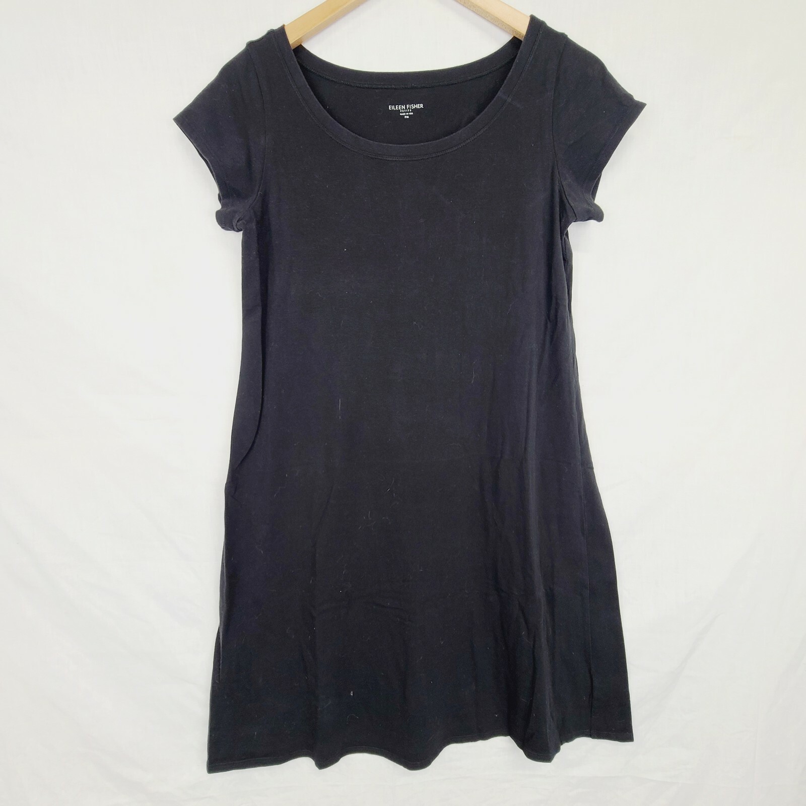 Eileen Fisher Tee T-Shirt Dress Size PM Womens Solid Black Short Sleeve