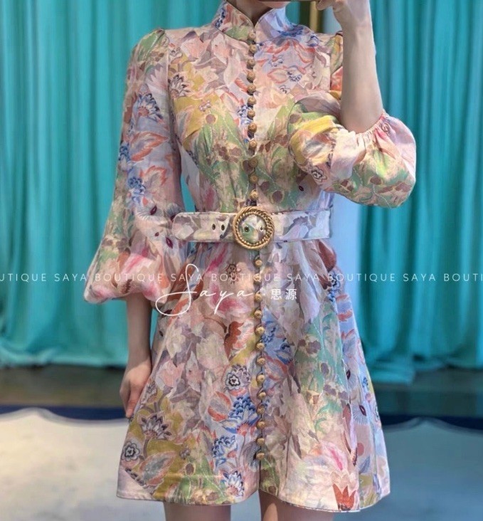 NWOT $950 Zimmermann Illustration Buttoned Belted Floral Linen Mini Dress AU1 S