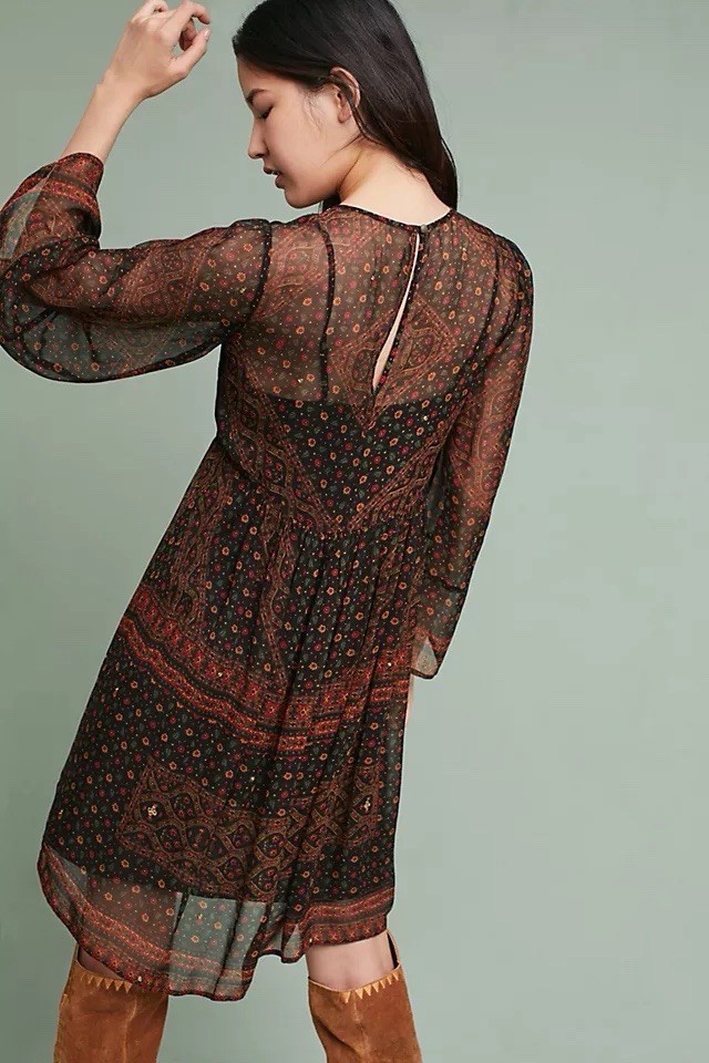 Akemi + Kin Black Multicolor Floral Sheer Chiffon Shift Dress Square Neck M