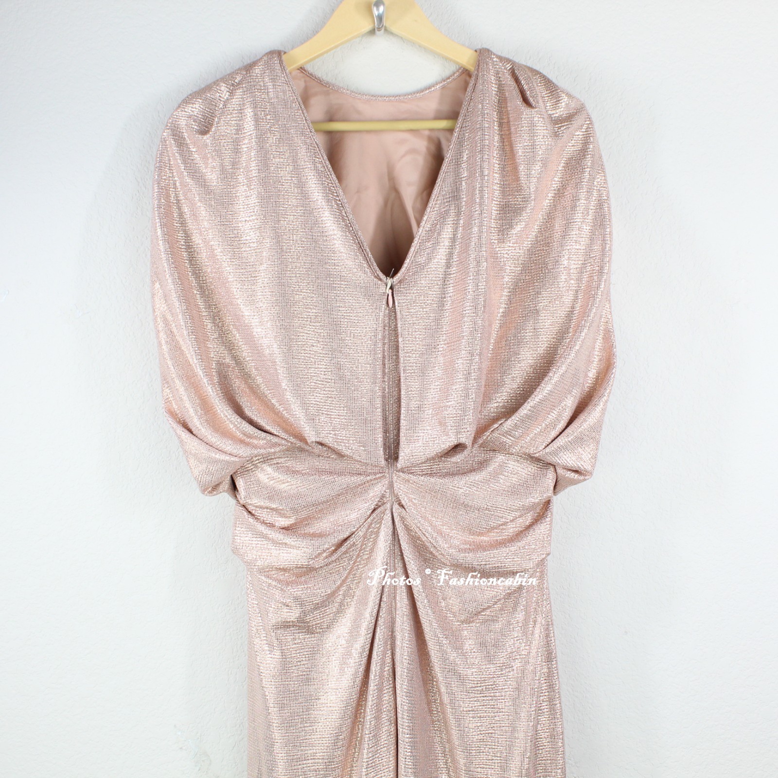NWT TALBOT RUNHOF Cape-effect Gathered Metallic Stretch-jersey Gown, EU 42/US 12