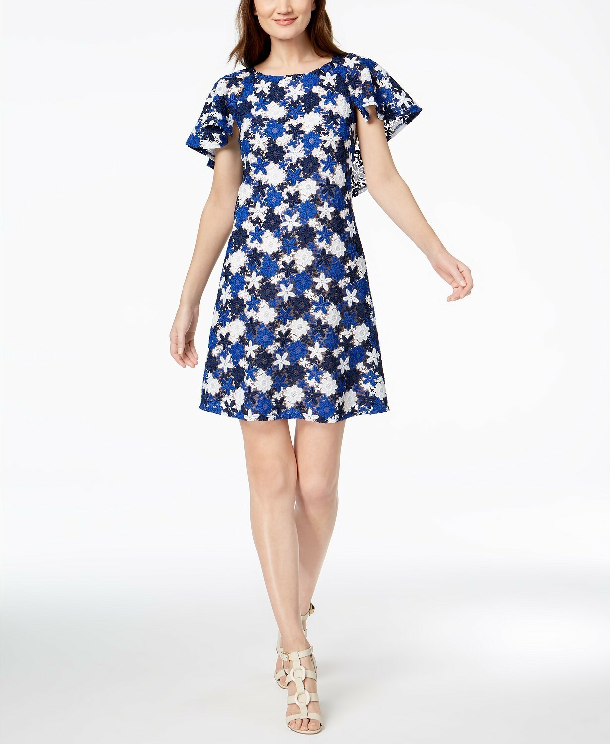 CALVIN KLEIN Lace Floral Capelet A-line Mini Dress, Size 2 ($159)