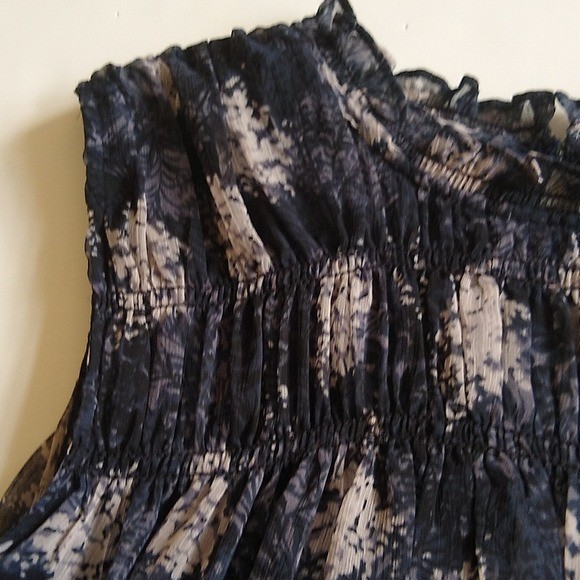 Joie Batlic Navy Blue Floral Chiffon Smocked High Neck Sleeveless Shift Dress