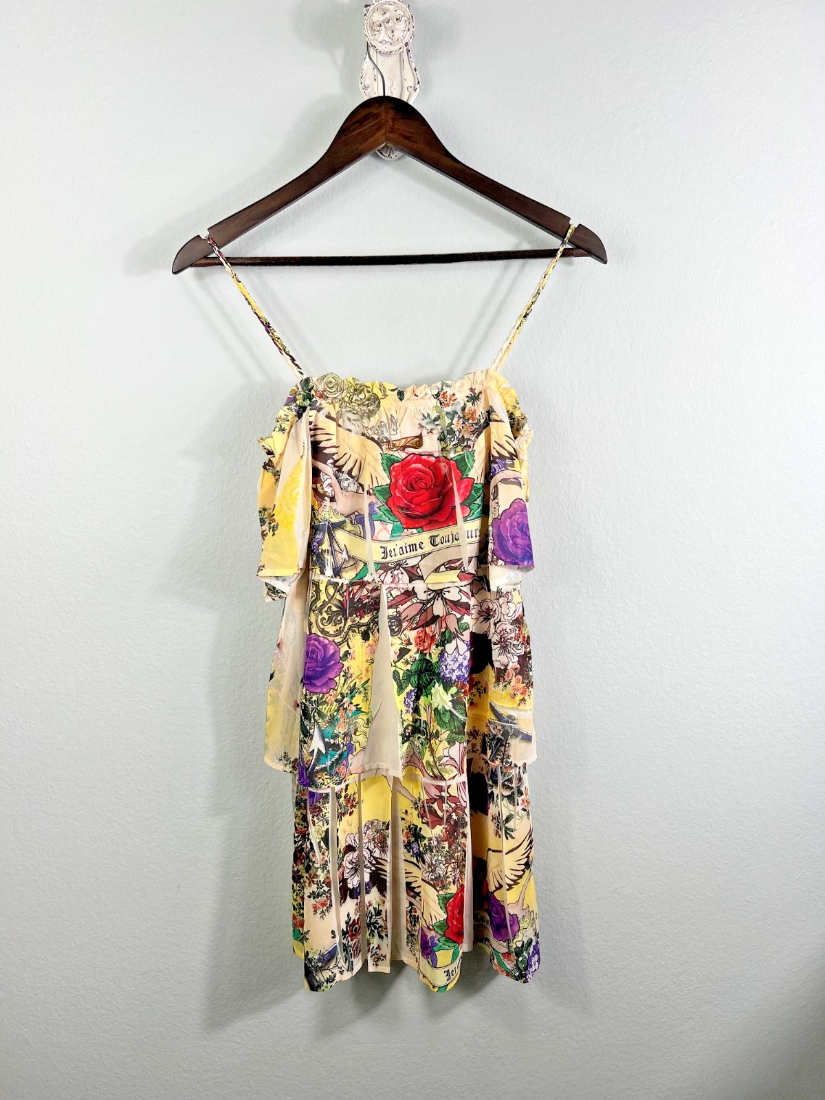 S-Twelve Women’s Tiered Mini Dress Boho Festival Floral Colorful Size S