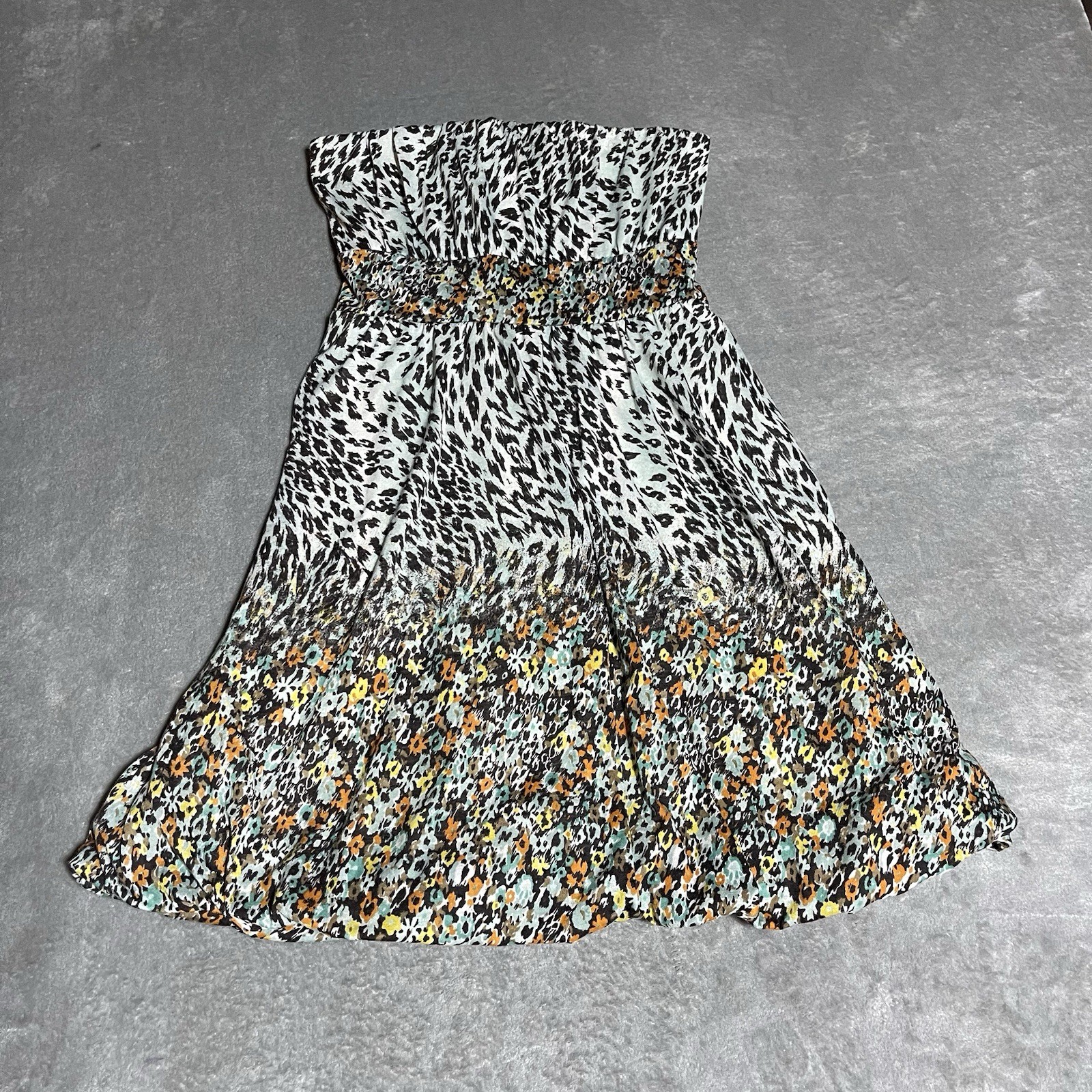 American Rag Cie Strapless Dress Womens Medium Floral Animal Print Boho Y2K