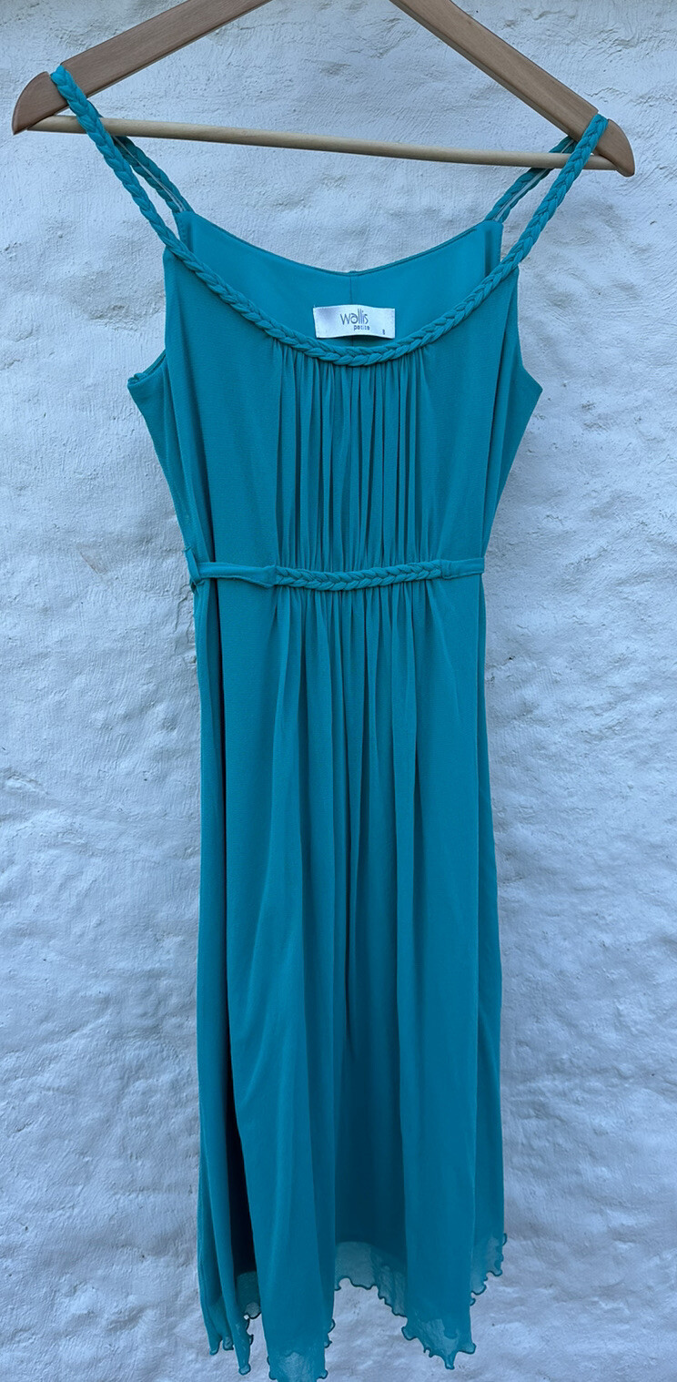 Wallis Petite Women’s Teal Pleated Strap Dress UK 8 – Sleeveless Knee-Length