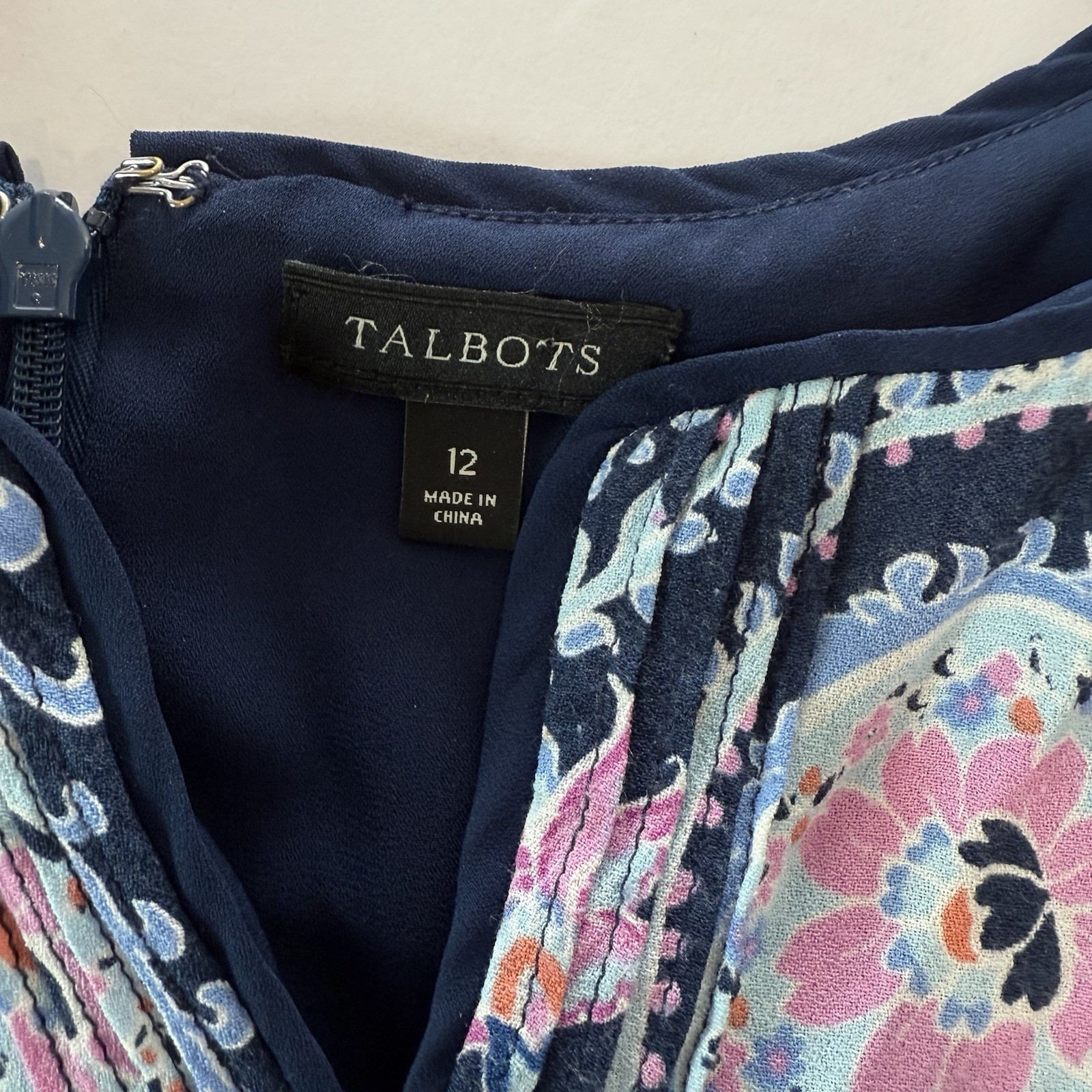 Talbots Blue Pink Paisley Border Hem Sleeveless Maxi Dress Size 12