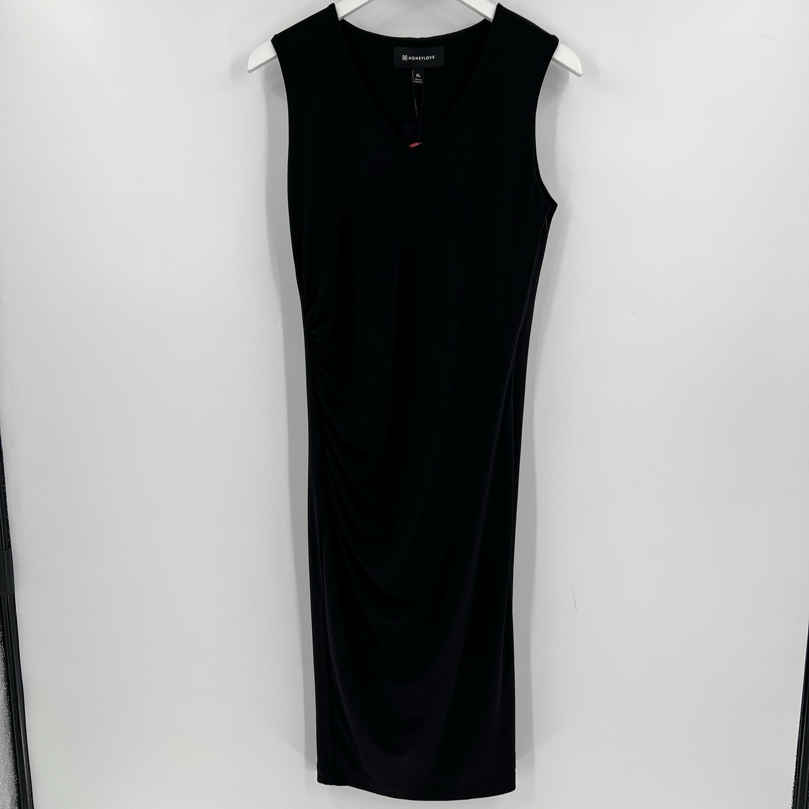 HoneyLove Size XL InnerPower Midi Shapewear Slimming Ruched Dress Black NWT