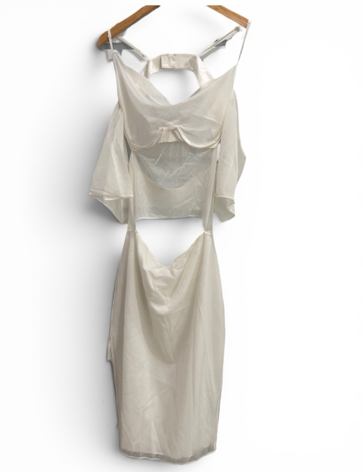 Helmut Lang Seen By Shayne Oliver SS18 Ivory Bra Drape Dress M Sheer Organza I01
