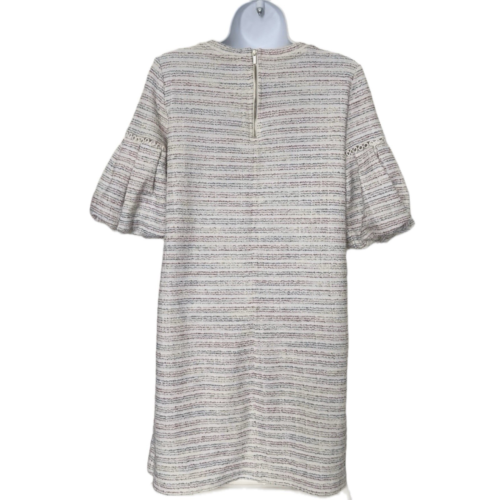 LOFT Cream Striped Scoop Neck Puff-Sleeve Mini Dress Size S