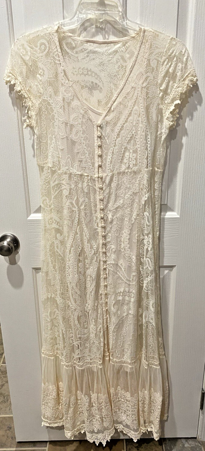 Torrid Exquisite Cream Lace BOHO Cottagecore Lined Maxi Dress Size 00 10/12