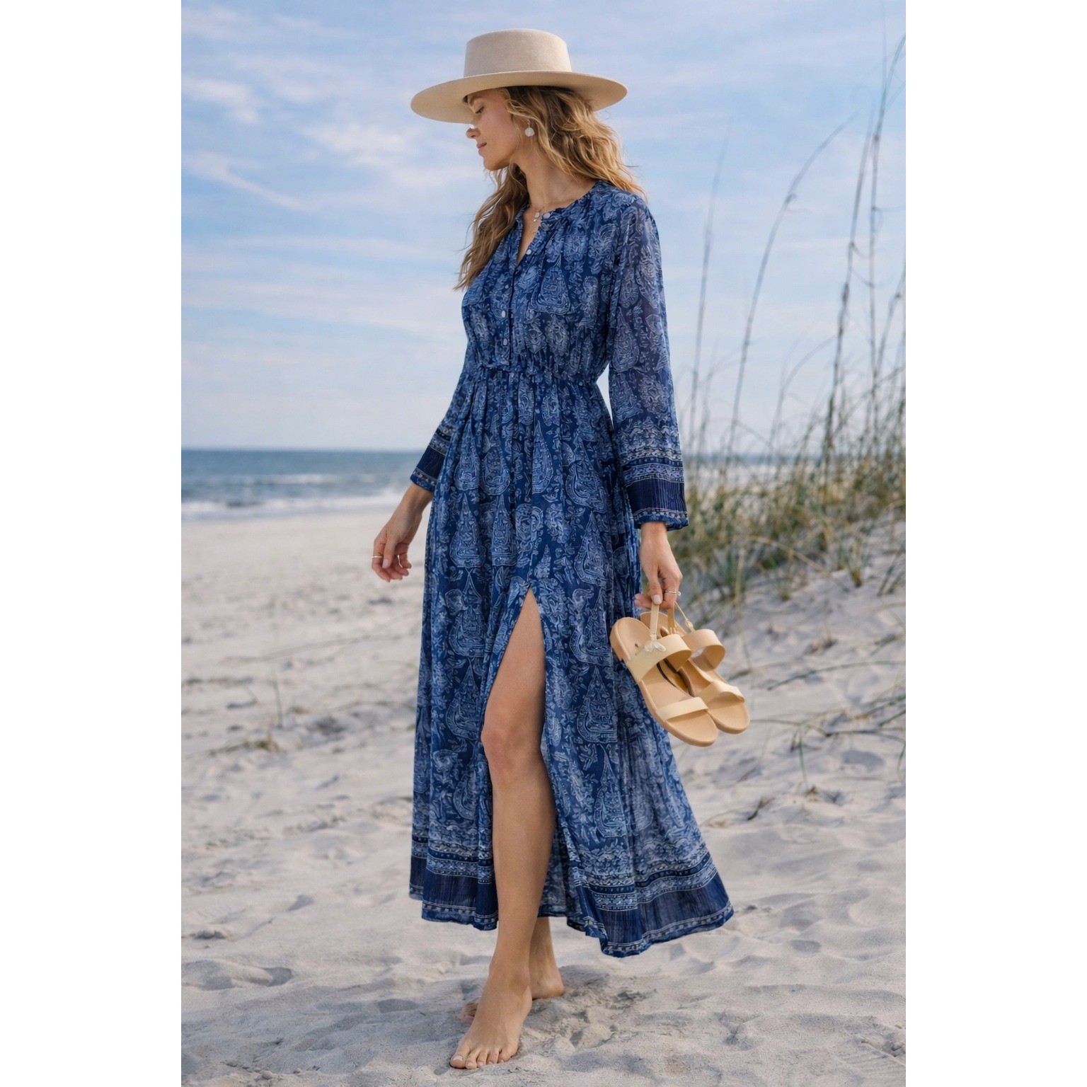 LoveShackFancy Maxi Dress Sz 2 Popover Side Slit Lightweight Boho Feminine