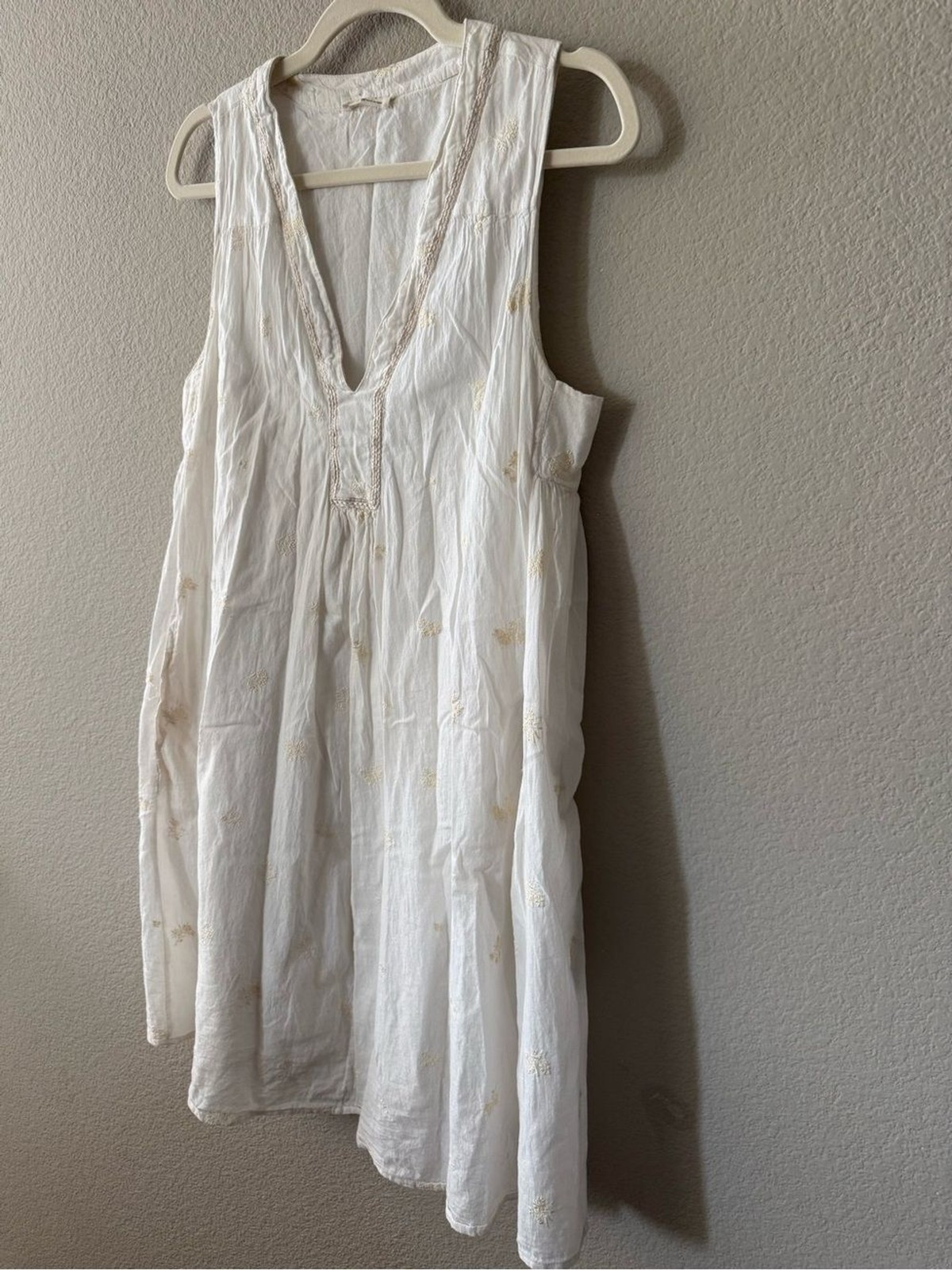 100% Cotton White Embroidered Boho Mini Dress European Summer Medium