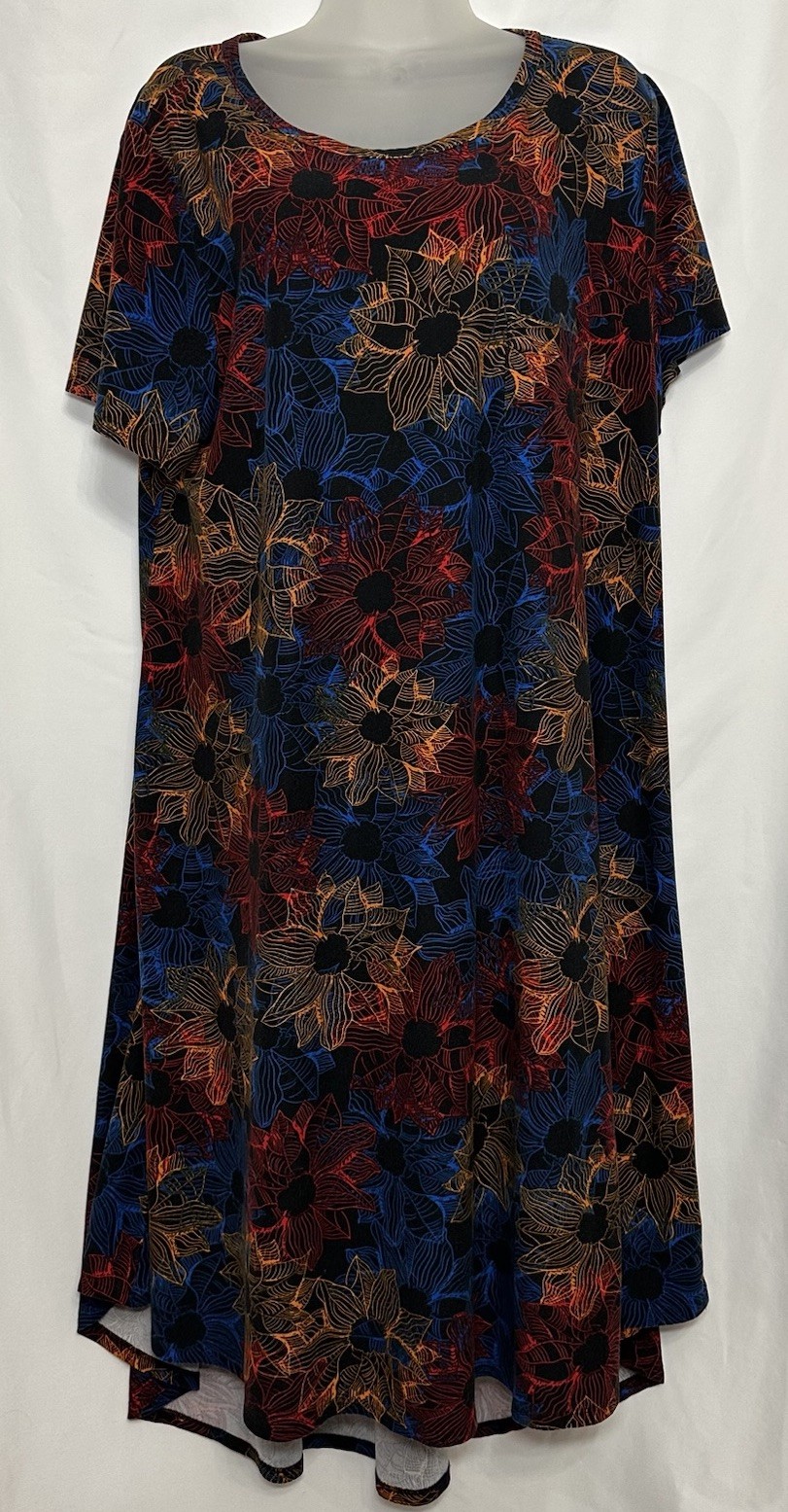 LulaRoe Women’s Multicolor Floral Carly Dress Size XL Short Sleeve High Low Hem