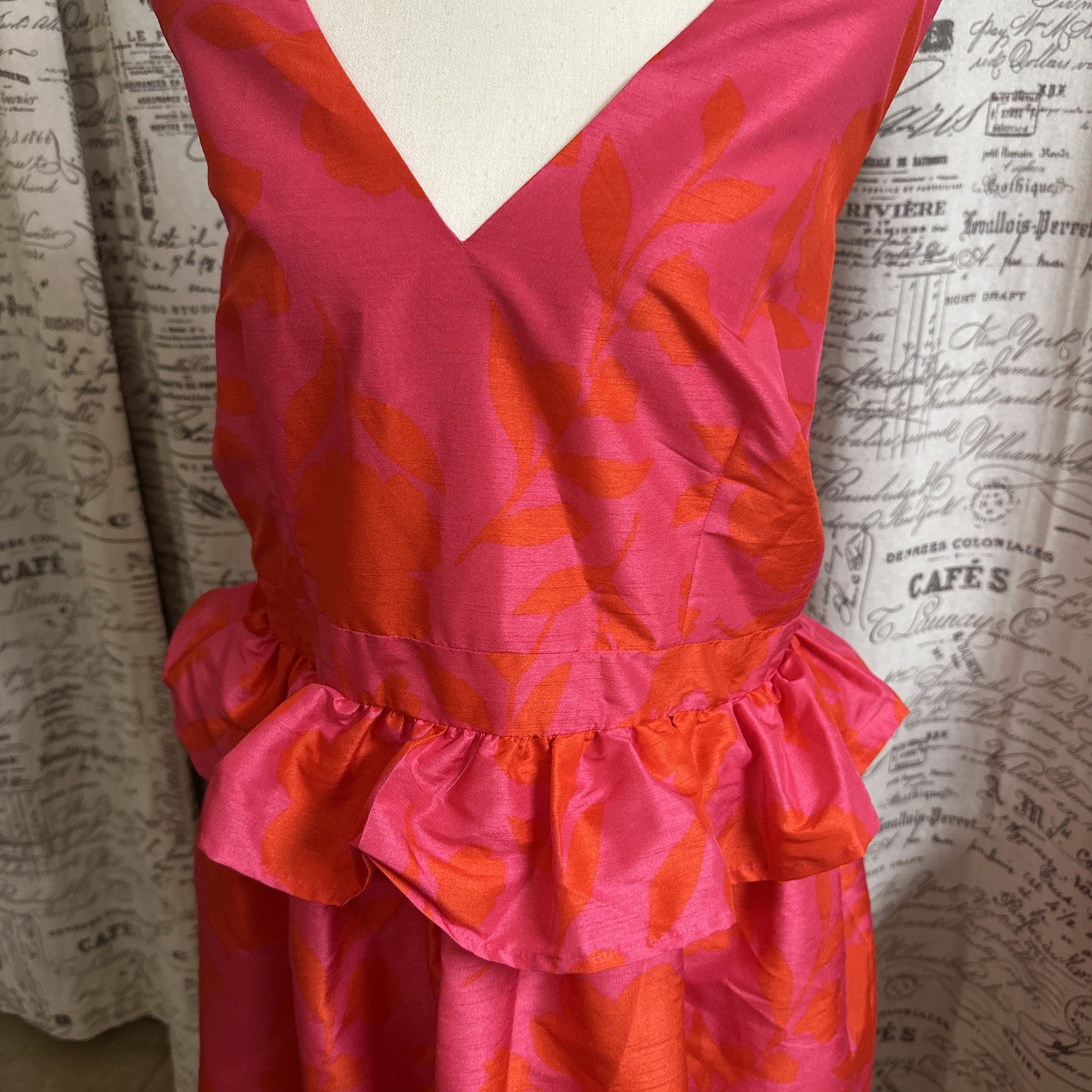 Kate Spade Womens Classic Rose Peplum Midi Dress Pink/Red Sz 17 Party- 0028