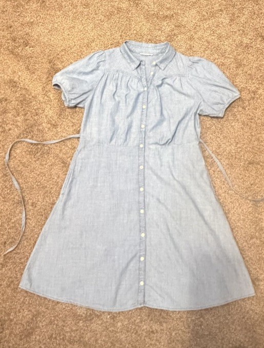Levi’s M Blue Chambray Shirt Dress Collared Button Front Puff Short Sleeve