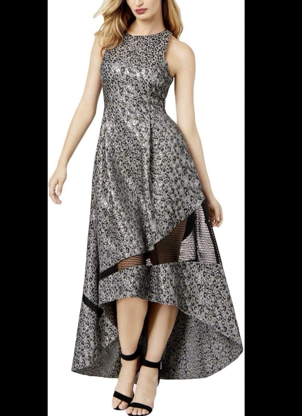 Sachin & Babi Dress Size 2 Metallic Silver Black Mesh Animal Print Leopard