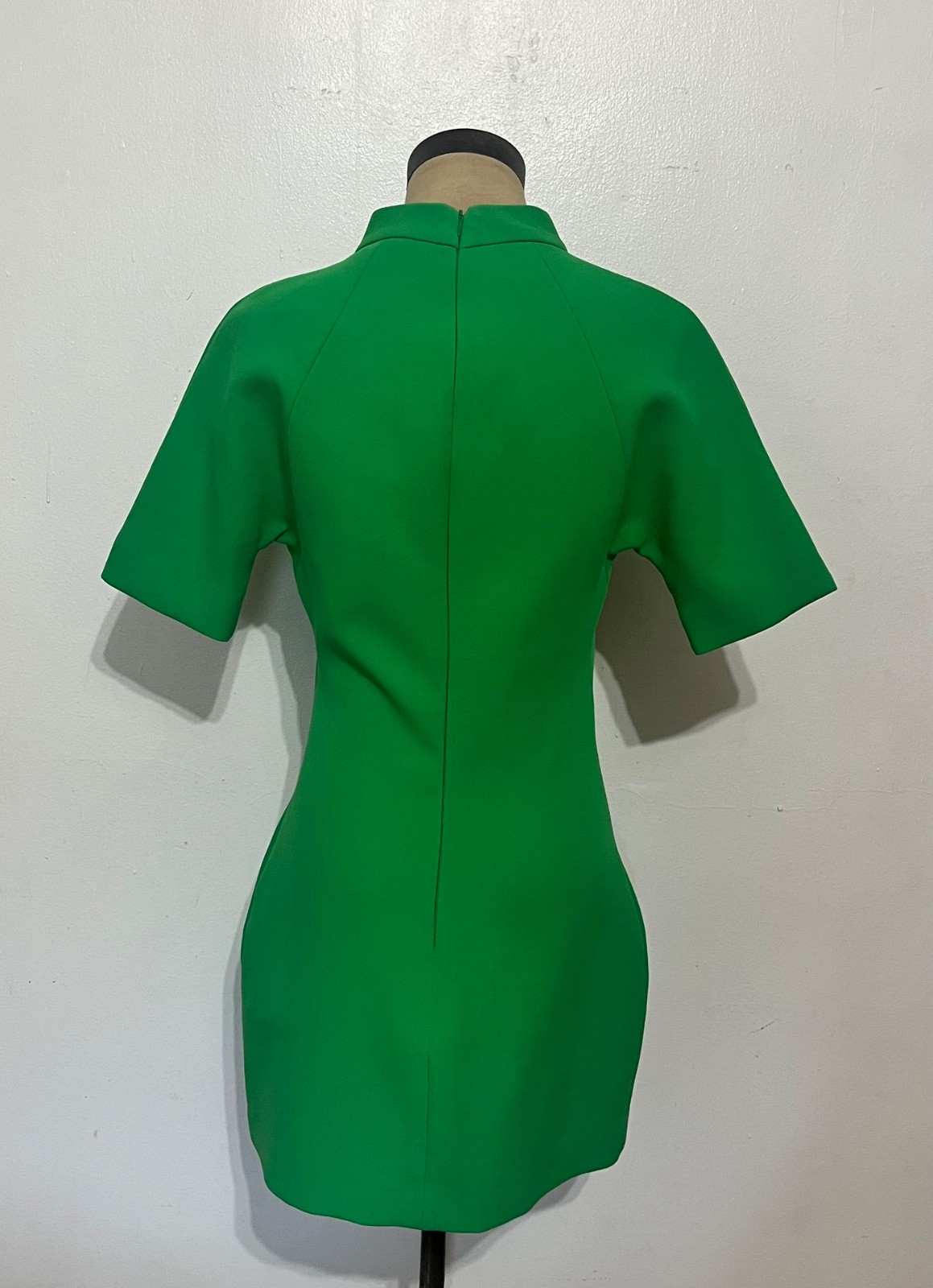 ZARA Vibrant Green Mini Mock Neck Dress with Short Sleeves – Size Small