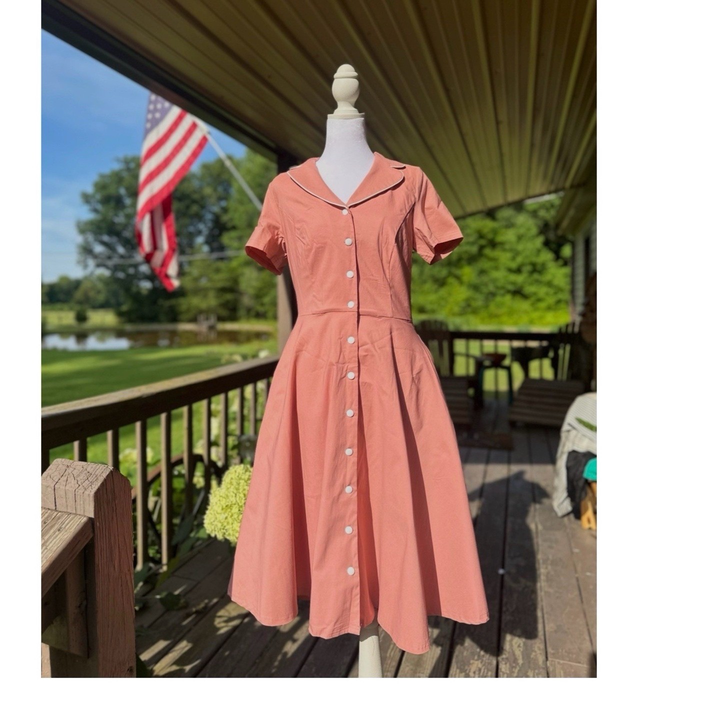 Gown Town NWT Salmon Pink Retro Rockabilly Swing Dress Size Large